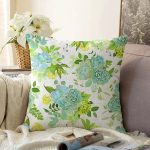 - Sonil-K-8436-Gorsel1 - Realhomes  Beyaz Zemin Üzerinde Yeşil Rengarenk Çiçek Desenli Modern Raşel Kadife Yastık Kırlent Kılıfı Realhomes