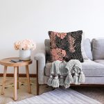 - Sonil-K-8449-Gorsel2 - Realhomes  Siyah Zemin Üzerinde Pastel Renkli Yaprak Desenli Modern Raşel Kadife Yastık Kırlent Kılıfı Realhomes