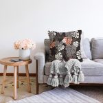 - Sonil-K-8451-Gorsel2 - Realhomes  Siyah Zeminli Renkli Yaprak Desenli Dijital Baskılı Modern Raşel Kadife Yastık Kırlent Kılıfı Realhomes