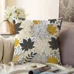 - Sonil-K-8454-Gorsel1 - Realhomes  Beyaz Zemin Üzerinde Gold Detaylı Sonbahar Yaprak Desenli Raşel Kadife Yastık Kırlent Kılıfı Realhomes