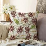 - Sonil-K-8456-Gorsel1 - Realhomes  Beyaz Zemin Üzerinde Kozalak Desenli Dijital Baskılı Modern Raşel Kadife Yastık Kırlent Kılıfı Realhomes