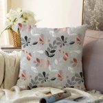 - Sonil-K-8457-Gorsel1 - Realhomes  Pastel Zemin Üzerinde Yaprak Desenli Dijital Baskılı Modern Raşel Kadife Yastık Kırlent Kılıfı Realhomes