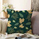 - Sonil-K-8458-Gorsel1 - Realhomes  Siyah Zemin Üzerinde Yaprak Desenli Dijital Baskılı Modern Raşel Kadife Yastık Kırlent Kılıfı Realhomes