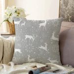 - Sonil-K-8464-Gorsel1 - Realhomes  Gri Zemin Üzerinde Geyik Desenli Dijital Baskılı Modern Raşel Kadife Yastık Kırlent Kılıfı Realhomes