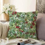 - Sonil-K-8467-Gorsel1 - Realhomes Beyaz Zemin Üzerinde Yaprak Desenli Kiraz Motifli Modern Raşel Kadife Yastık Kırlent Kılıfı Realhomes