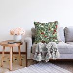 - Sonil-K-8467-Gorsel2 - Realhomes Beyaz Zemin Üzerinde Yaprak Desenli Kiraz Motifli Modern Raşel Kadife Yastık Kırlent Kılıfı Realhomes