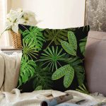 - Sonil-K-8469-Gorsel1 - Realhomes  Siyah Zemin Üzerinde Yaprak Desenli Dijital Baskılı Modern Raşel Kadife Yastık Kırlent Kılıfı Realhomes