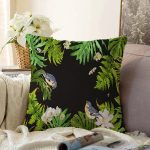 - Sonil-K-8470-Gorsel1 - Realhomes  Siyah Zemin Üzerinde Yaprak Desenli Dijital Baskılı Modern Raşel Kadife Yastık Kırlent Kılıfı Realhomes