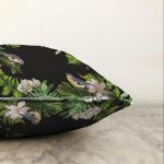 - Sonil-K-8470-Gorsel3 - Realhomes  Siyah Zemin Üzerinde Yaprak Desenli Dijital Baskılı Modern Raşel Kadife Yastık Kırlent Kılıfı Realhomes