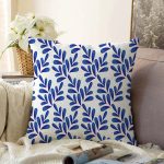 - Sonil-K-8471-Gorsel1 - Realhomes Beyaz Zeminli Mavi Yaprak Desenli Dijital Baskılı Modern Raşel Kadife Yastık Kırlent Kılıfı Realhomes