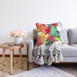 Beyaz Zeminli Renkli Yaprak Desenli Dijital Baskılı Modern Raşel Kadife Yastık Kırlent Kılıfı Realhomes