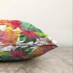 Beyaz Zeminli Renkli Yaprak Desenli Dijital Baskılı Modern Raşel Kadife Yastık Kırlent Kılıfı Realhomes