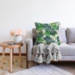 - Sonil-K-8474-Gorsel2 - Realhomes  Beyaz Zemin Üzerinde Yeşil Yaprak Desenli Raşel Kadife Yastık Kırlent Kılıfı Realhomes