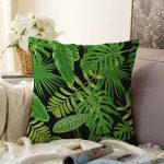 Siyah Zemin Üzerinde Yeşil Yaprak Desenli Raşel Kadife Yastık Kırlent Kılıfı Realhomes