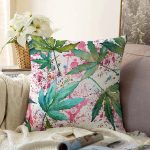 Beyaz Zemin Üzerinde Yeşil Yaprak Desenli Raşel Kadife Yastık Kırlent Kılıfı Realhomes