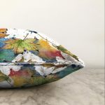 Beyaz Zeminli Sonbahar Yaprak Desenli Dijital Baskılı Modern Raşel Kadife Yastık Kırlent Kılıfı Realhomes