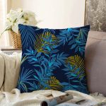 - Sonil-K-8483-Gorsel1 - Realhomes Siyah Zemin Üzerinde Gold Detaylı Mavi Yaprak Desenli Raşel Kadife Yastık Kırlent Kılıfı Realhomes