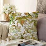 Beyaz Zeminli Sonbahar Yaprak Desenli Dijital Baskılı Modern Raşel Kadife Yastık Kırlent Kılıfı Realhomes