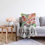 Beyaz Zemin Üzerinde Rengarenk Çiçek Desenli Raşel Kadife Yastık Kırlent Kılıfı Realhomes