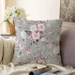 - Sonil-K-8488-Gorsel1 - Realhomes  Rengarenk Zemin Üzerinde Çiçek Desenli Dijital Baskılı Modern Raşel Kadife Yastık Kırlent Kılıfı Realhomes
