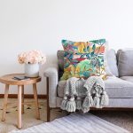 - Sonil-K-8492-Gorsel2 - Realhomes  Beyaz Zeminli Renkli Yaprak Desenli Dijital Baskılı Modern Raşel Kadife Yastık Kırlent Kılıfı Realhomes