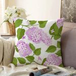 - Sonil-K-8495-Gorsel1 - Realhomes  Beyaz Zemin Üzerinde Yeşil Yapraklı Çiçek Desenli Modern Raşel Kadife Yastık Kırlent Kılıfı Realhomes
