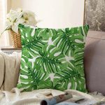 - Sonil-K-8502-Gorsel1 - Realhomes Beyaz Zemin Üzerinde Yeşil Yaprak Desenli Raşel Kadife Yastık Kırlent Kılıfı Realhomes
