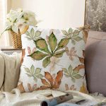 Beyaz Zeminli Sonbahar Yaprak Desenli Dijital Baskılı Modern Raşel Kadife Yastık Kırlent Kılıfı Realhomes