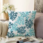 Beyaz Zemin Üzerinde Renkli Deniz Otu Desenli Dijital Baskılı Modern Raşel Kadife Yastık Kılıfı Realhomes