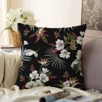 - Sonil-K-8510-Gorsel1 - Realhomes Siyah Zeminli Beyaz Çiçek Desenli Dijital Baskılı Modern Raşel Kadife Yastık Kırlent Kılıfı Realhomes