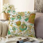 Beyaz Zeminli Sonbahar Yaprak Desenli Dijital Baskılı Modern Raşel Kadife Yastık Kırlent Kılıfı Realhomes