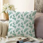 Beyaz Zemin Üzerinde Yeşil Yaprak Desenli Raşel Kadife Yastık Kırlent Kılıfı Realhomes