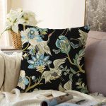 Siyah Zemin Üzerinde Rengarenk Çiçek Desenli Raşel Kadife Yastık Kırlent Kılıfı Realhomes