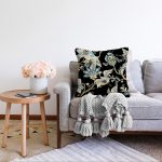 Siyah Zemin Üzerinde Rengarenk Çiçek Desenli Raşel Kadife Yastık Kırlent Kılıfı Realhomes