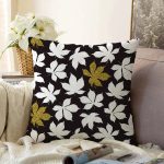 - Sonil-K-8517-Gorsel1 - Realhomes Siyah Zemin Üzerinde Gold Detaylı Beyaz Çiçek Desenli Raşel Kadife Yastık Kırlent Kılıfı Realhomes