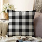 Beyaz Zeminli Siyah Ekose Desenli Dijital Baskılı Modern Raşel Kadife Yastık Kırlent Kılıfı Realhomes