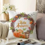 Beyaz Zeminli Bal Kabağı Desenli Dijital Baskılı Modern Raşel Kadife Yastık Kırlent Kılıfı Realhomes