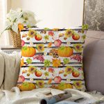 - Sonil-K-8525-Gorsel1 - Realhomes Beyaz Zemin Üzerinde Siyah Çizgili Bal Kabağı Desenli Raşel Kadife Yastık Kırlent Kılıfı Realhomes