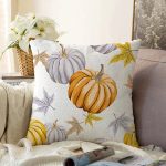 - Sonil-K-8529-Gorsel1 - Realhomes Beyaz Zeminli Bal Kabağı Desenli Dijital Baskılı Modern Raşel Kadife Yastık Kırlent Kılıfı Realhomes