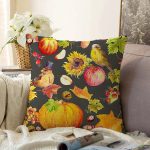 - Sonil-K-8530-Gorsel1 - Realhomes  Siyah Zeminli Bal Kabağı Desenli Dijital Baskılı Modern Raşel Kadife Yastık Kırlent Kılıfı Realhomes