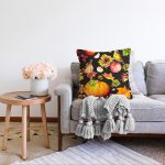 - Sonil-K-8530-Gorsel2 - Realhomes  Siyah Zeminli Bal Kabağı Desenli Dijital Baskılı Modern Raşel Kadife Yastık Kırlent Kılıfı Realhomes