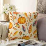 - Sonil-K-8539-Gorsel1 - Realhomes  Renkli Zeminli Bal Kabağı Desenli Dijital Baskılı Modern Raşel Kadife Yastık Kırlent Kılıfı Realhomes