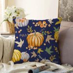Renkli Zeminli Bal Kabağı Desenli Dijital Baskılı Modern Raşel Kadife Yastık Kırlent Kılıfı Realhomes