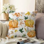 - Sonil-K-8541-Gorsel1 - Realhomes Beyaz Zeminli Bal Kabağı Desenli Dijital Baskılı Modern Raşel Kadife Yastık Kırlent Kılıfı Realhomes