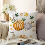 - Sonil-K-8543-Gorsel1 - Realhomes  Beyaz Zeminli Bal Kabağı Desenli Dijital Baskılı Modern Raşel Kadife Yastık Kırlent Kılıfı Realhomes