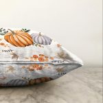 - Sonil-K-8543-Gorsel3 - Realhomes  Beyaz Zeminli Bal Kabağı Desenli Dijital Baskılı Modern Raşel Kadife Yastık Kırlent Kılıfı Realhomes