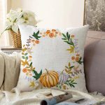 - Sonil-K-8545-Gorsel1 - Realhomes Beyaz Zeminli Bal Kabağı Desenli Dijital Baskılı Modern Raşel Kadife Yastık Kırlent Kılıfı Realhomes