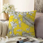 - Sonil-K-8550-Gorsel1 - Realhomes Renkli Zeminli Beyaz Yaprak Desenli Dijital Baskılı Modern Raşel Kadife Yastık Kırlent Kılıfı Realhomes