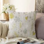 - Sonil-K-8554-Gorsel1 - Realhomes Renkli Zemin Üzerinde Yaprak Desenli Dijital Baskılı Modern Raşel Kadife Yastık Kırlent Kılıfı Realhomes