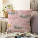 - Sonil-K-8557-Gorsel1 - Realhomes Renkli Zemin Üzerinde Kartane Desenli Yaprak Motifli Raşel Kadife Yastık Kırlent Kılıfı Realhomes